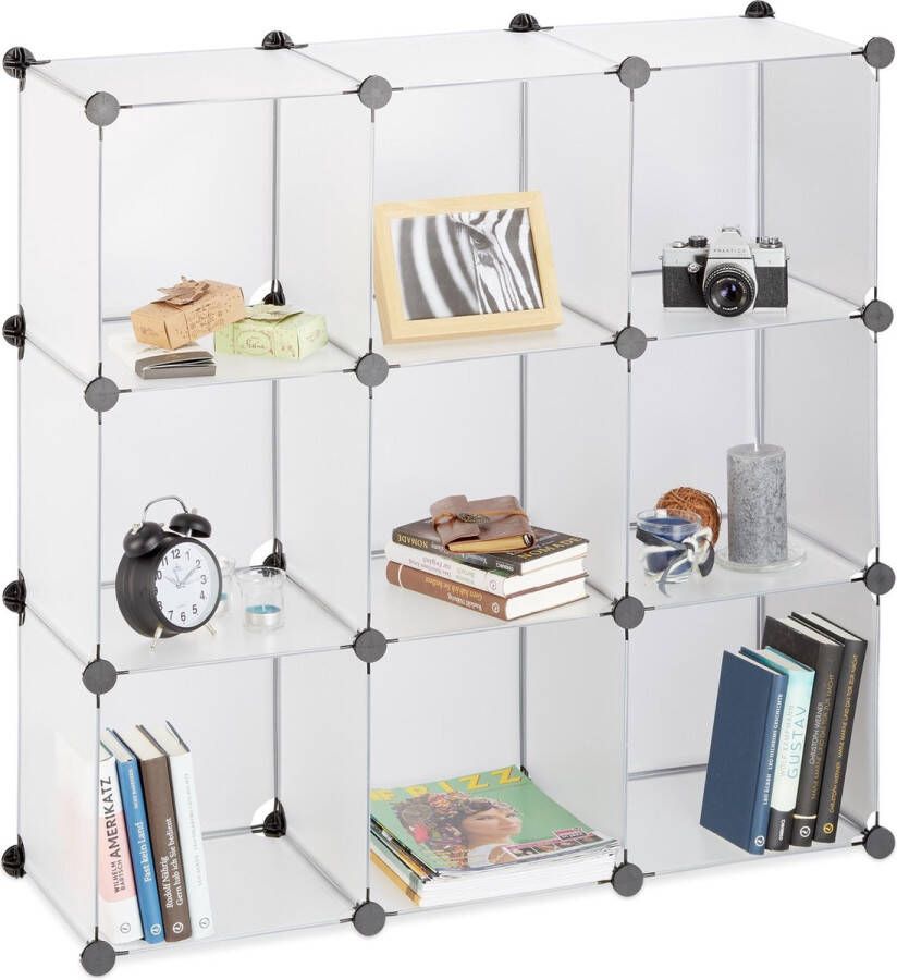 Relaxdays vakkenkast 9 vakken roomdivider kunststof open boekenkast steekverbinding doorzichtig