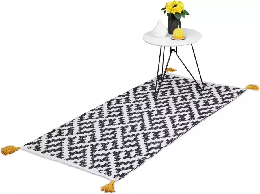 Relaxdays vloerkleed boho-stijl tapijt met patroon antislip chill mat -zwart wit 70 x 140 cm