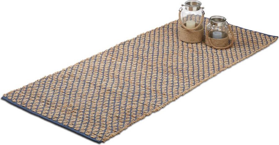 Relaxdays vloerkleed jute loper handgeweven 80 x 200 10 x 140 cm kleed