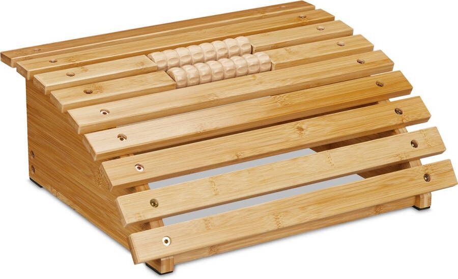 Relaxdays voetensteun bureau bamboe voetmassage roller voetenbankje ergonomisch