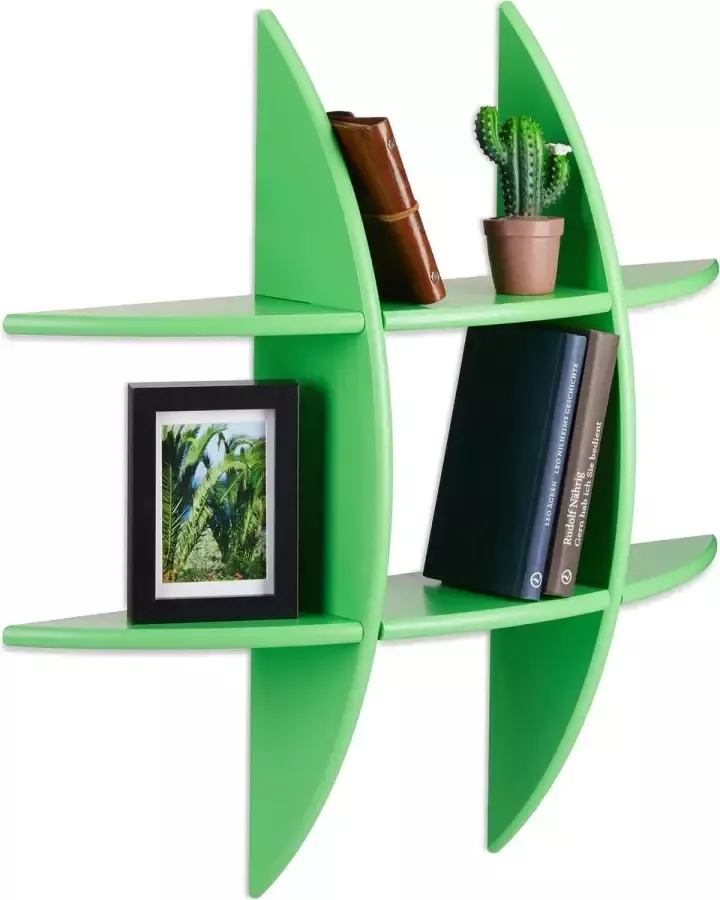 Relaxdays wandbox rond met 6 vakken origineel design wandboard 17 cm diep wandkast groen