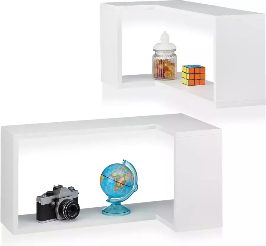 Relaxdays hoek wandplank set van 2 stuks zwevend decoratief modern design kinderkamer MDF wit
