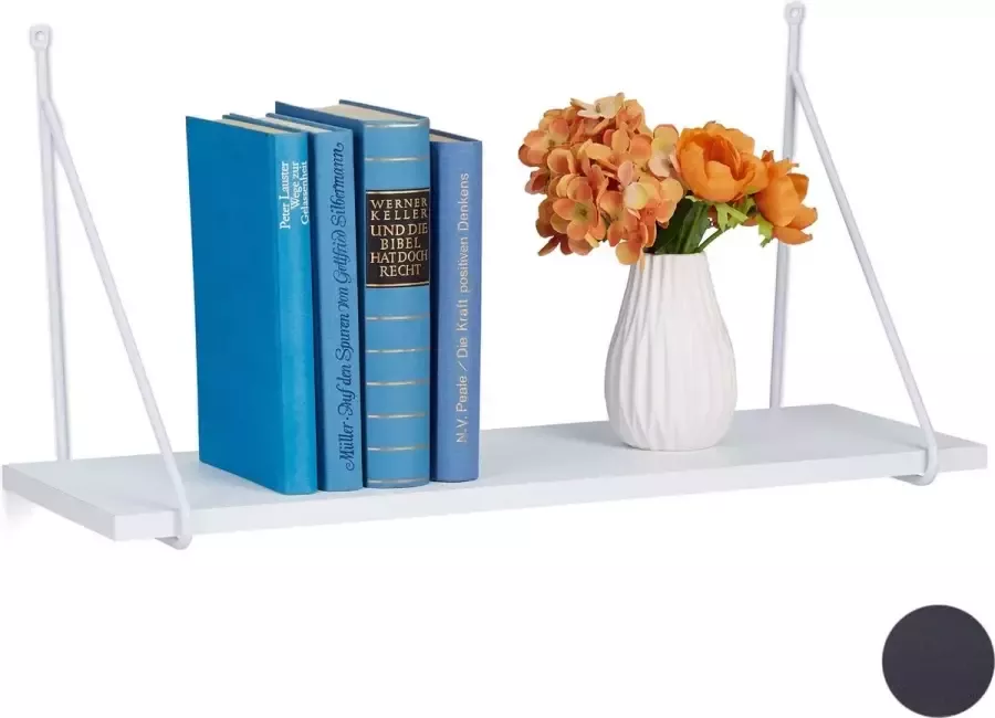 Relaxdays wandplank industrieel boekenplank wandrek fotoplank decoratie wit