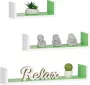 Relaxdays wandplank set van 3 boekenplank modern wandboard U-vorm 3 groottes MDF wit-groen - Thumbnail 1