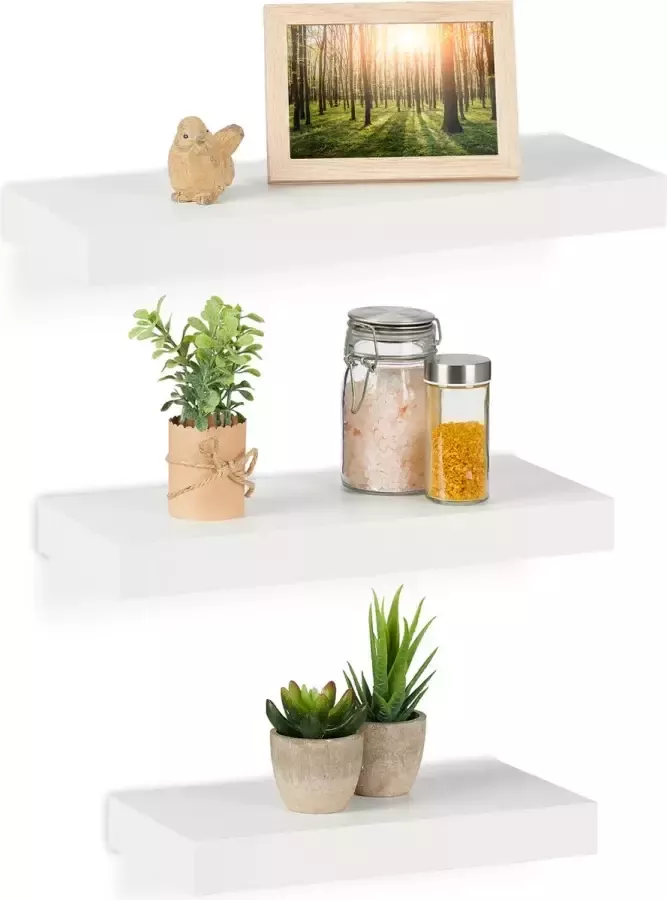 Relaxdays wandplank set van 3 zwevende plank hangende plank slaapkamer boekenplank