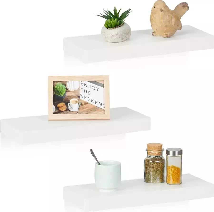 Relaxdays wandplank set van 3 zwevende plank wit woonkamer boekenplank slaapkamer