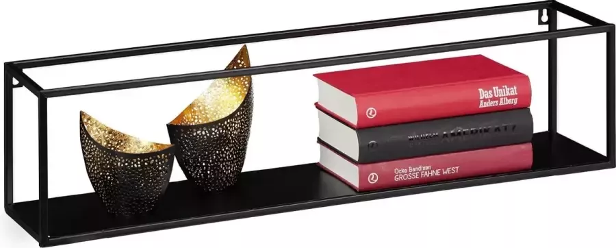 Relaxdays wandrek metaal modern design woonkamer rechthoekig 16 x 65 x 15 cm zwart