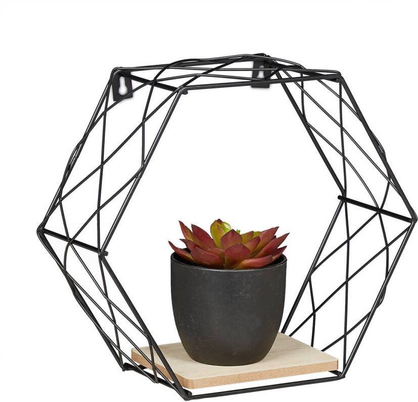 Relaxdays wandrek zeshoek kleine wandplank industriële boekenplank muurplank metaal