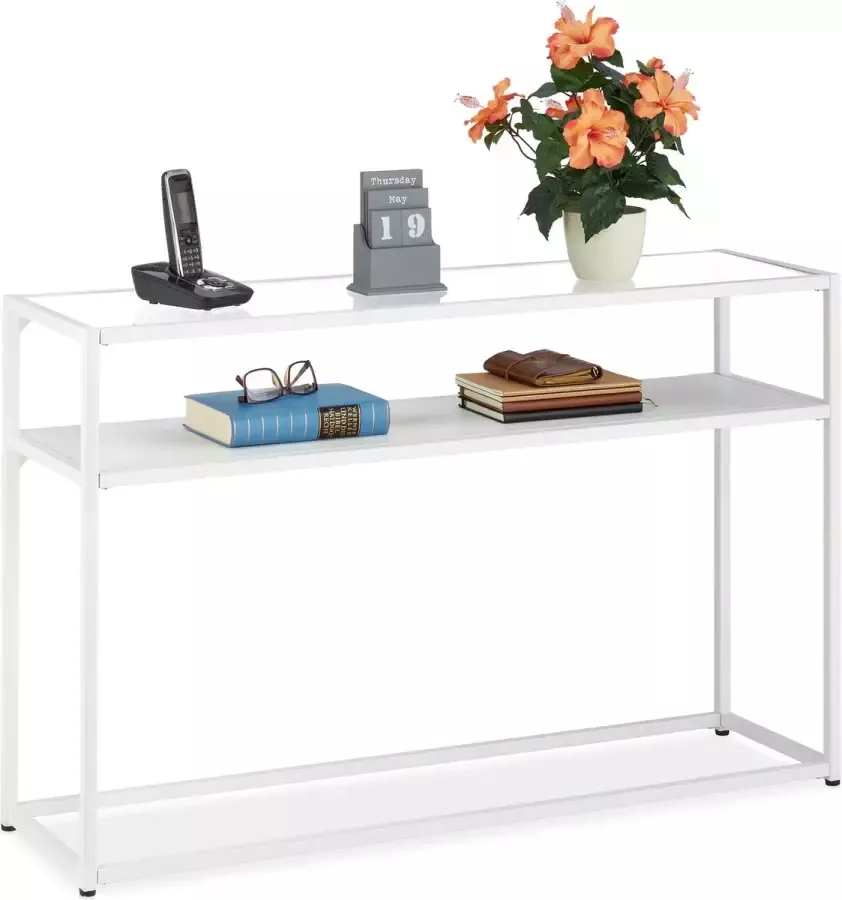 Relaxdays wandtafel 2 etages sidetable glas consoletafel hal gangtafel woonkamer