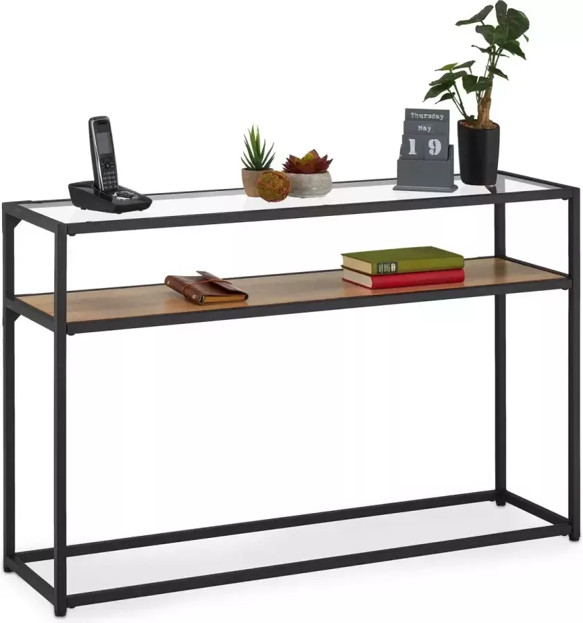 Relaxdays wandtafel glas sidetable hal consoletafel ondiep haltafel slaapkamer