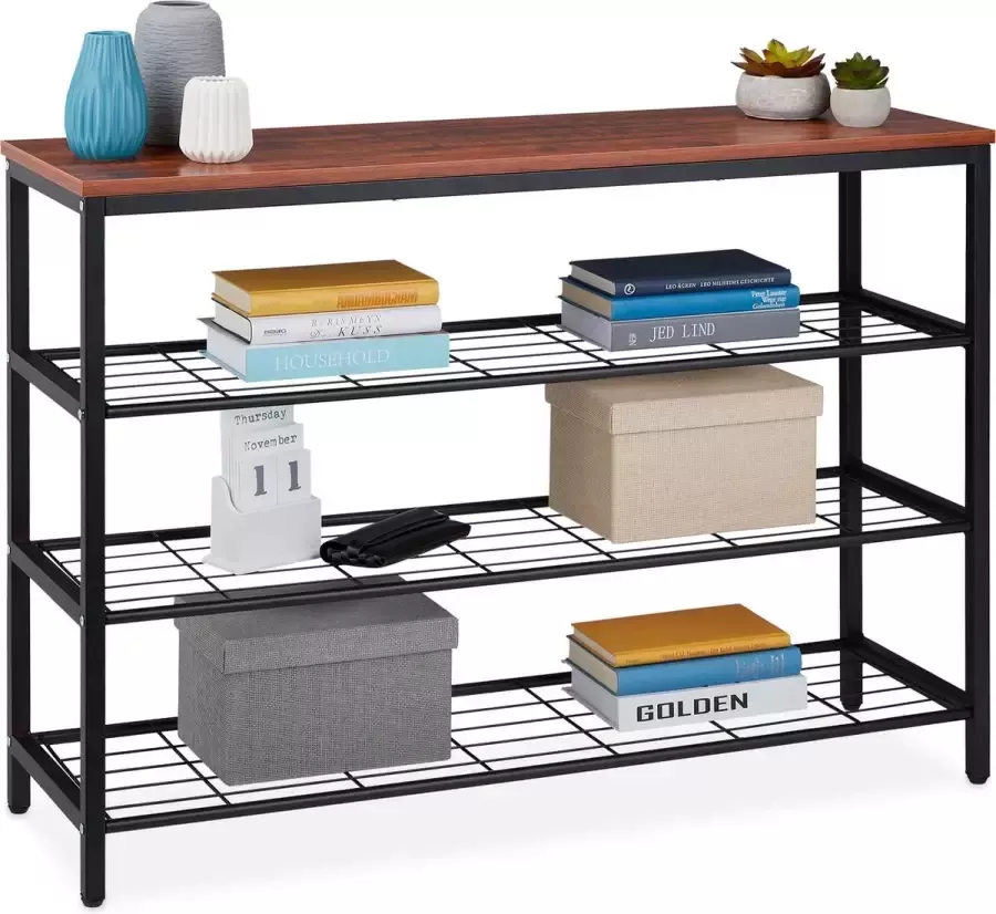 Relaxdays wandtafel sidetable met 4 etages haltafel metaal consoletafel hal dark Brown