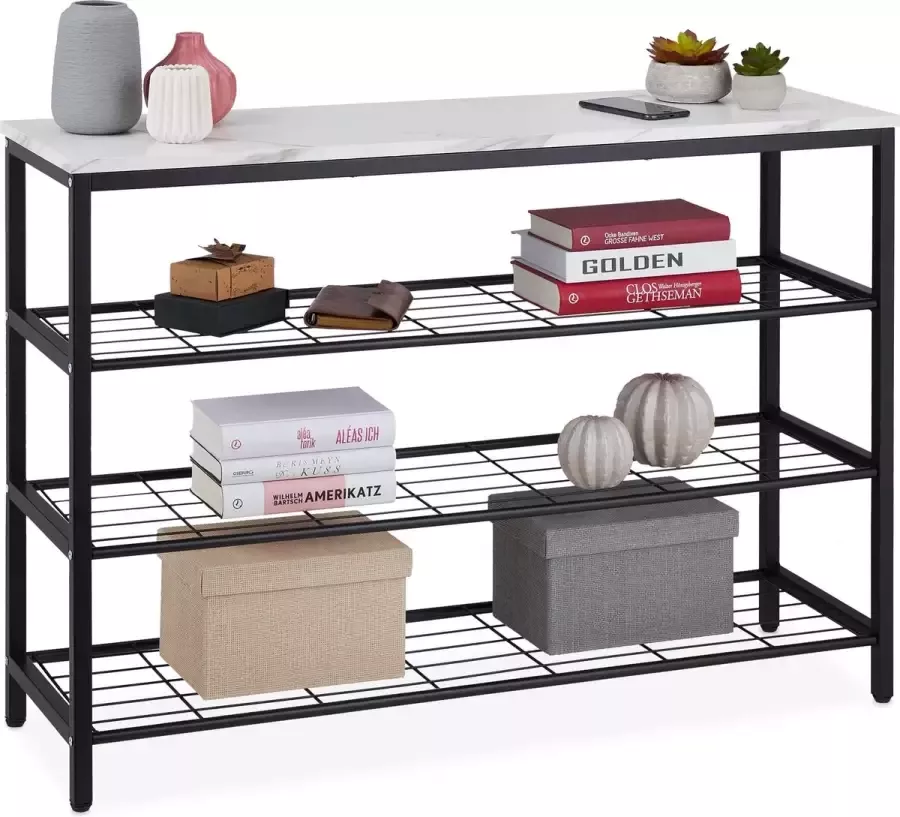 Relaxdays wandtafel sidetable met 4 etages haltafel metaal consoletafel hal wit