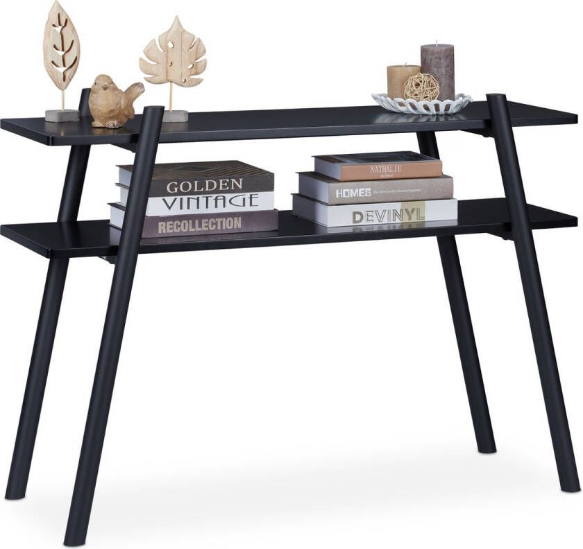 Relaxdays wandtafel zwart sidetable met 2 planken haltafel metaal consoletafel hal