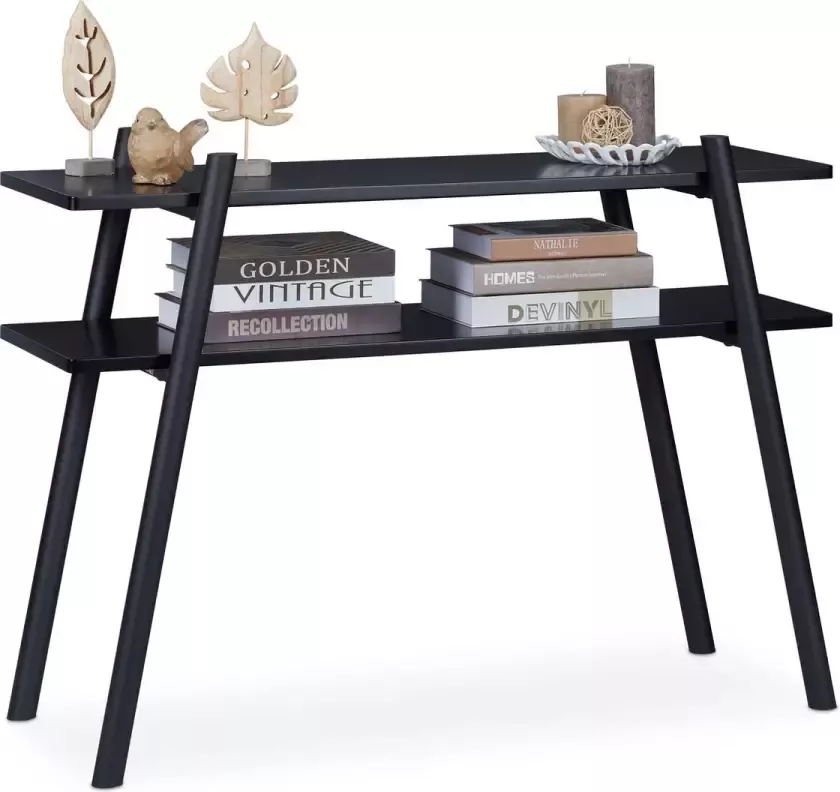 Relaxdays wandtafel zwart sidetable met 2 planken haltafel metaal consoletafel hal