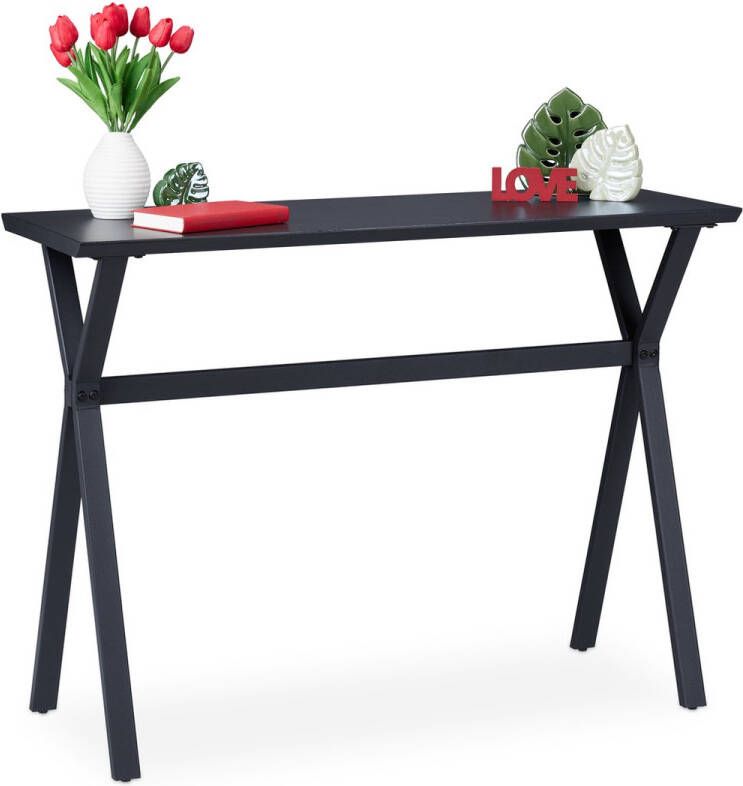 Relaxdays wandtafel zwart sidetable metaal smalle haltafel consoletafel hoog gang