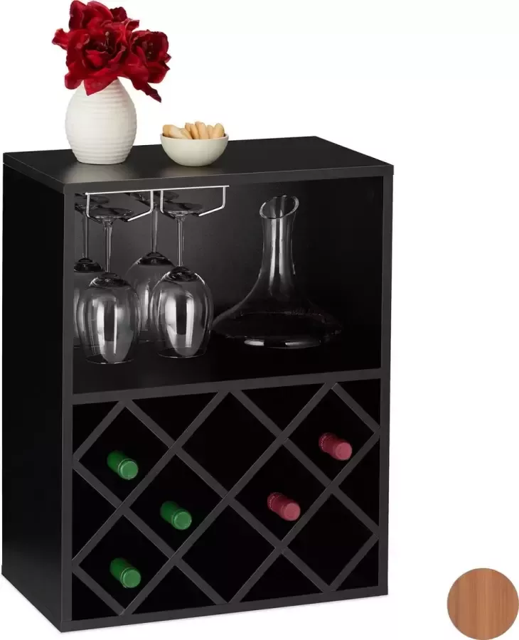 Relaxdays wijnrek voor 8 flessen met glashouder grote wijnstandaard 63 x 50 x 28 cm zwart