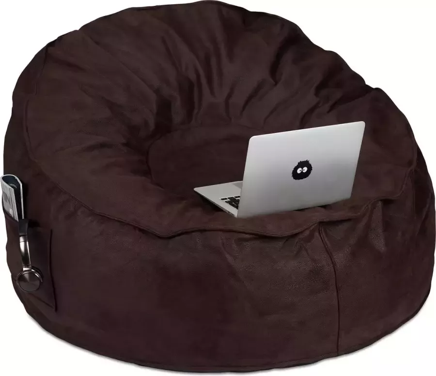 Relaxdays zitzak met leder look XXL loungestoel beanbag rond Ø 110 cm bruin - Foto 1