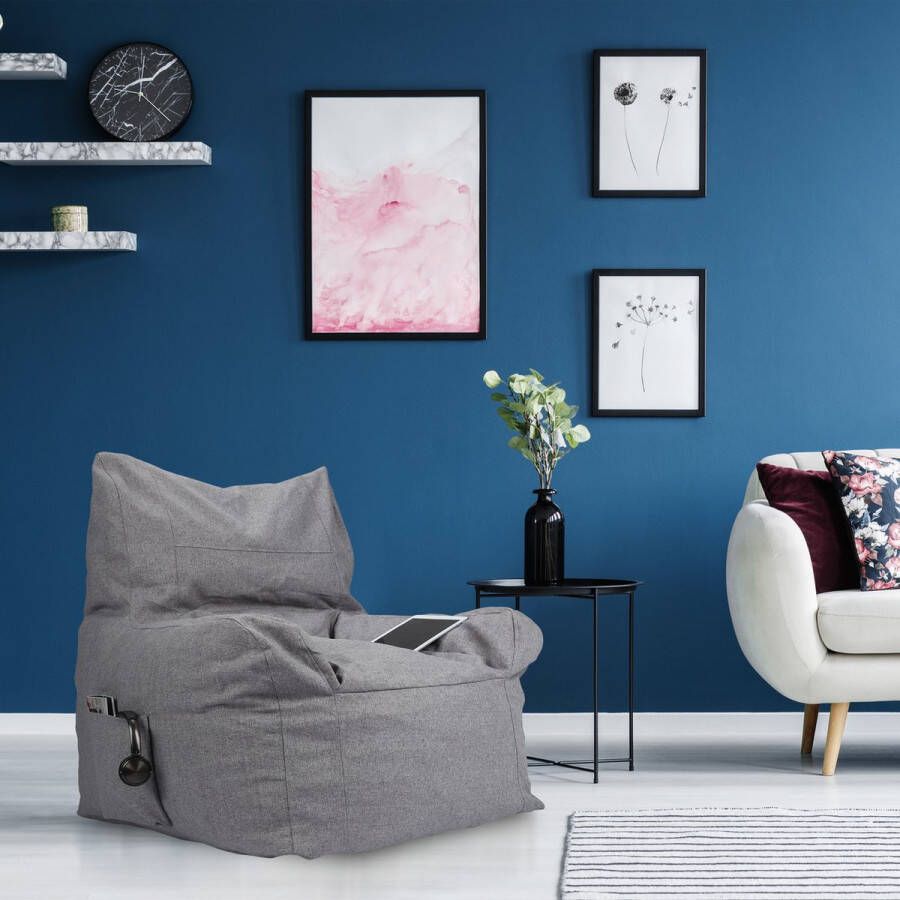 Relaxdays zitzak met leuning XXL met handgreep schuimstof 98 x 100 x 88 cm grijs