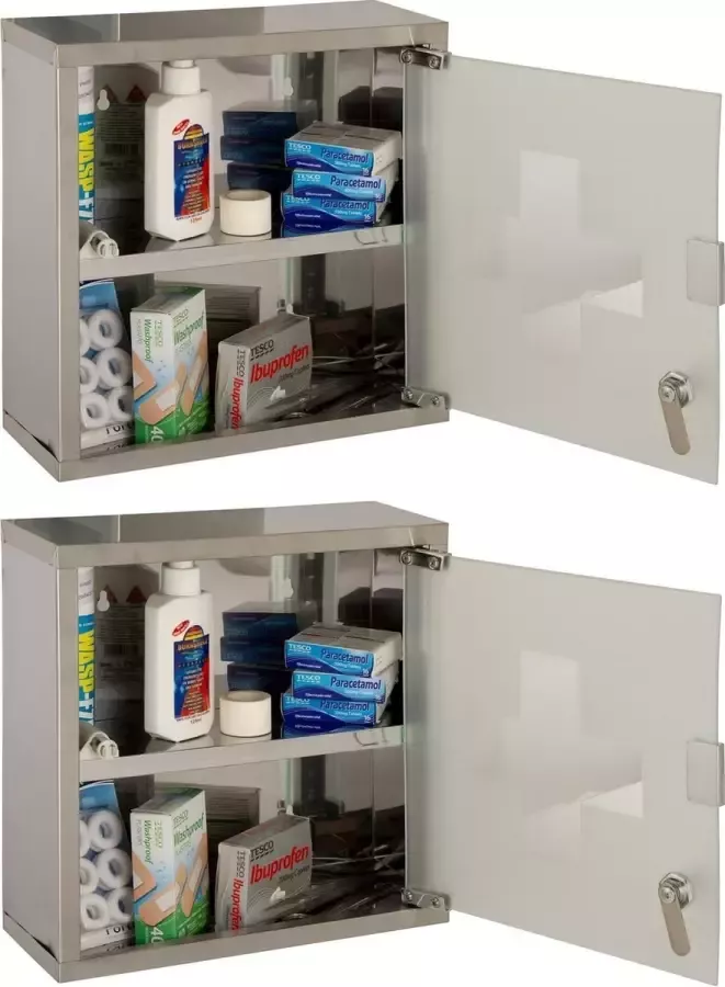 Relaxwonen Excellent Care Medicijnkastje SET VAN 2 Badkamermeubels RVS Glas