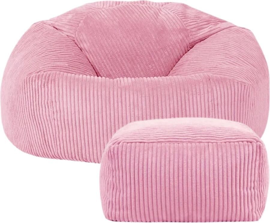 RelaxzZz Zitzak met Hocker Voetenbank Luxe Fluwelen Zitzak Volwassenen incl. Vulling Comfortabel & Stijlvol Poef Vloerstoel & Frameloze Fauteuil Roze