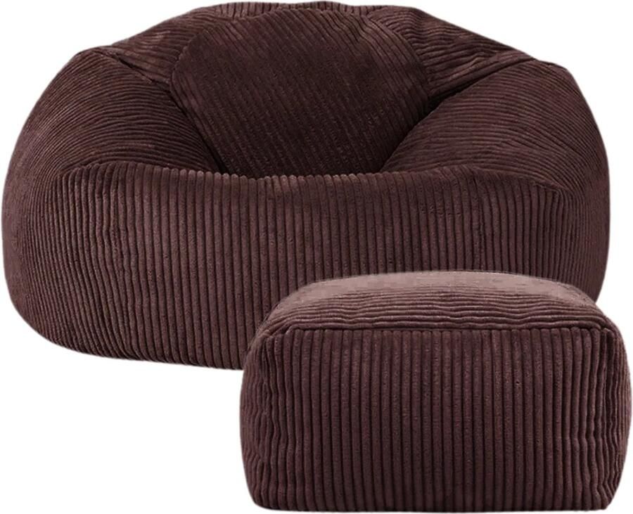 RelaxzZz Zitzak met Hocker Voetenbank Luxe Fluwelen Zitzak Volwassenen incl. Vulling Comfortabel & Stijlvol Poef Vloerstoel & Frameloze Fauteuil Coffee