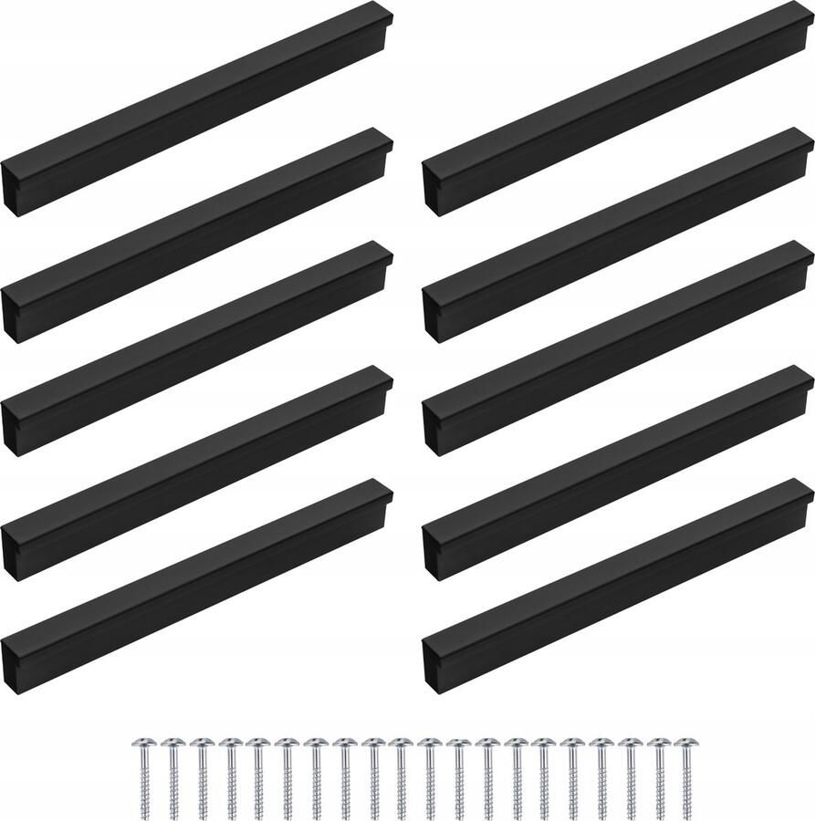 RENALUX Design Handgreep Zwart Kunststof Set van 10 Stuks Handgreep Badkamer Handvaten Kast Handgreep Kast Handgreep Keukenkastjes Handgrepen voor Deurtjes 160 mm 10 Stuks