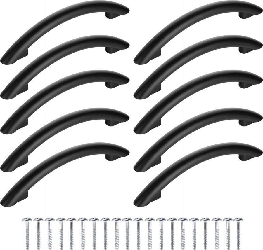 RENALUX Design Handgreep Zwart Kunststof Set van 10 Stuks Handgreep Badkamer Handvaten Kast Handgreep Kast Handgreep Keukenkastjes Handgrepen voor Deurtjes 140 mm 10 Stuks