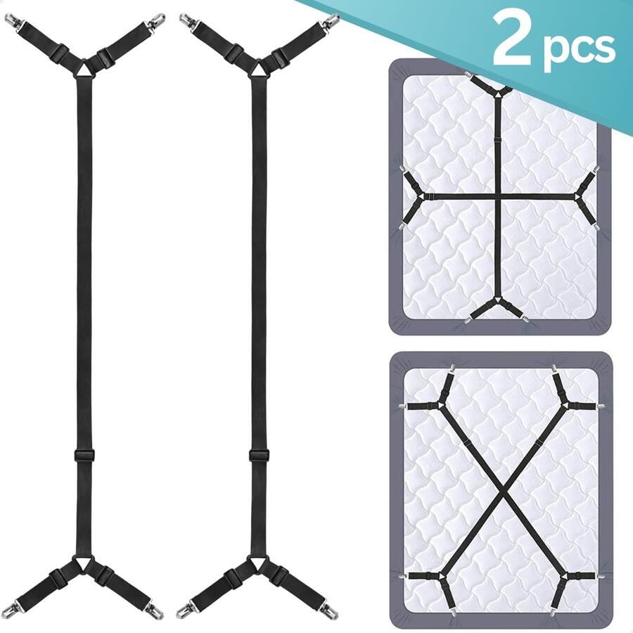 RENALUX Lakenspanners 2 Stuks Bedbretels Lakenbretels Dekbedclips Lakenklemmen Overtrekspanners Dekbed Clips Dekbed Klemmen Bed Bretels Verstelbaar Zwart