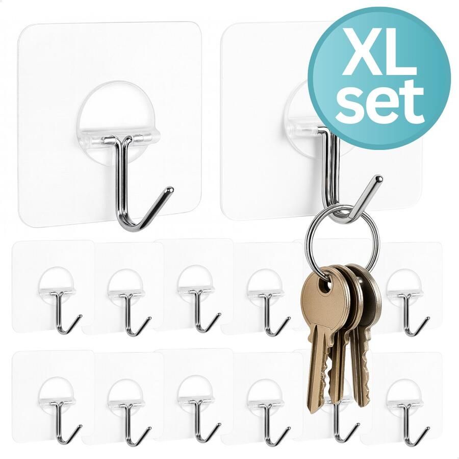 RENALUX Zelfklevende Haakjes 12 Stuks Plakhaakjes Handdoekhaakjes Ophanghaken Zelfklevende Spijker Zelfklevende Kapstok Kabelclips Plafondhaak Doorzichtig 12 Stuks