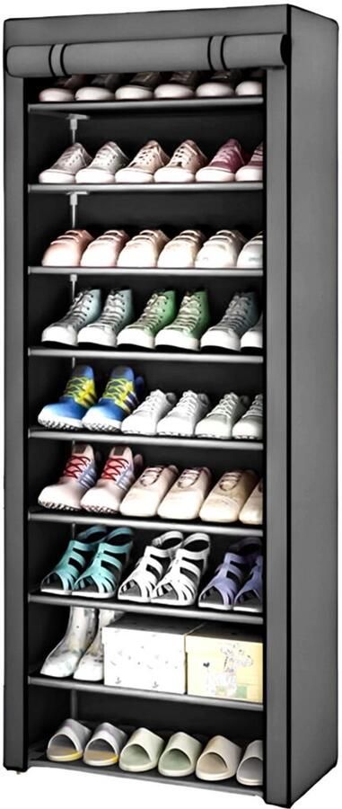 Renew Force Opvouwbare Stoffen Kledingkast met 9 Legplanken – 160 x 58 x 28 cm – Grijs – FTXT-9