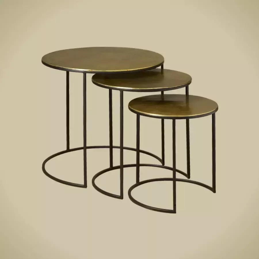 AnLi Style Tower living Iron side round table w alu top set of 3 - Foto 2