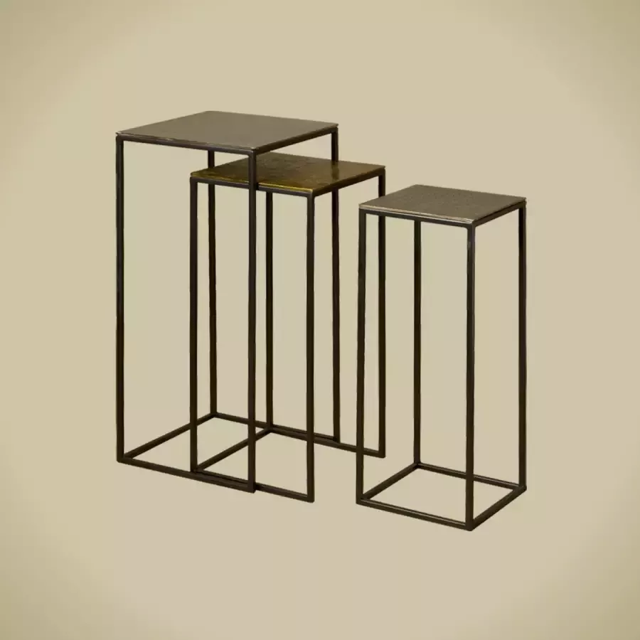 AnLi Style Tower living Iron side square table w alu top set of 3 - Foto 2