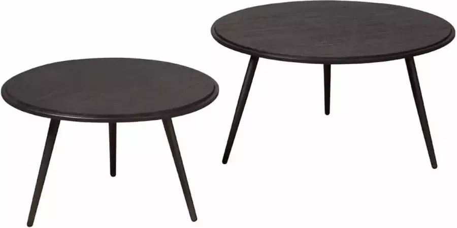 AnLi Style Tower living Rolo table set (2) 74x74x36 58x58x41 recl. teak black