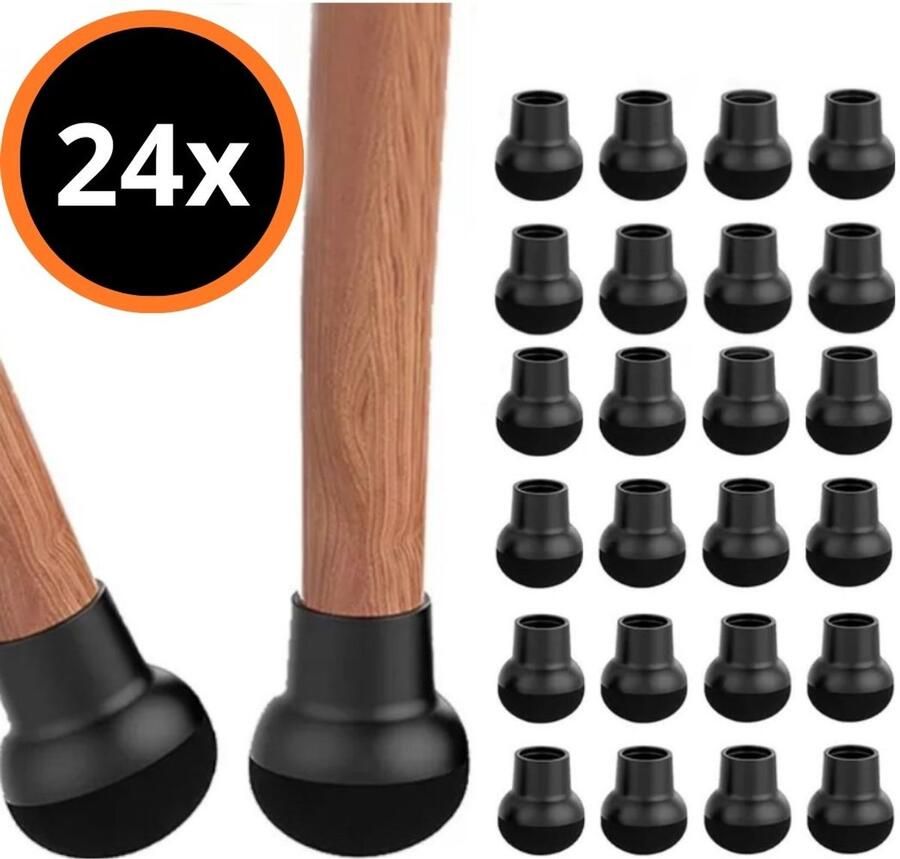 Reqz Products Flexibele Ronde Stoelpootdoppen Set van 24 stuks Ø20-25mm Zwart Stoelpoot beschermers met vilt Vloerbescherming