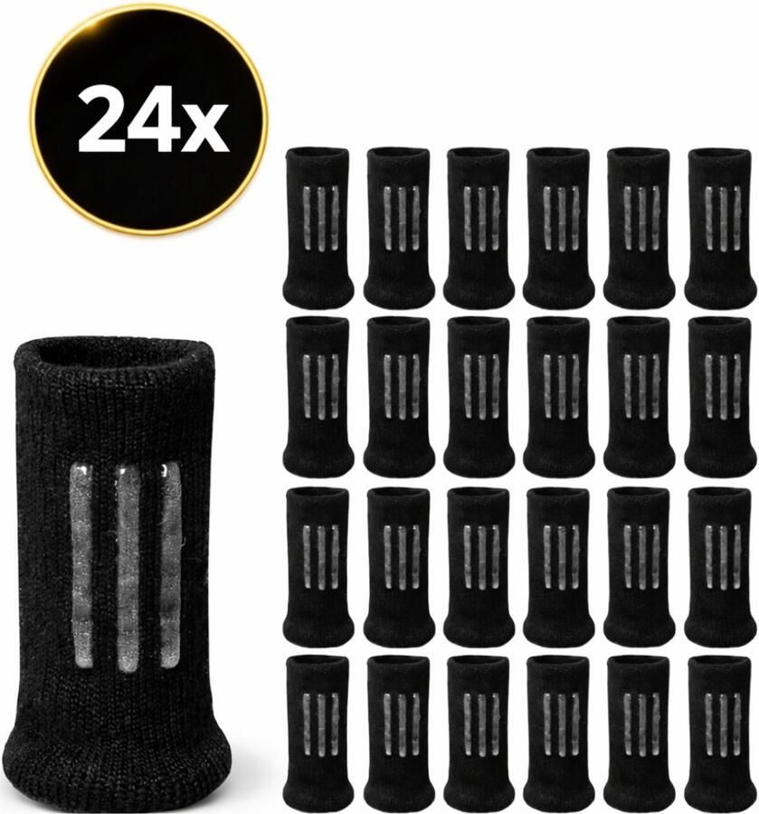 Reqz Products Premium Stoelpoot sokken set van 24 stuks Anti-Slip Zwart – Elastische Beschermers – Stoelbeschermer – Stoelsokjes met vilt Stoelpootbeschermers Stoelpootdoppen Stoelsokken - Foto 2