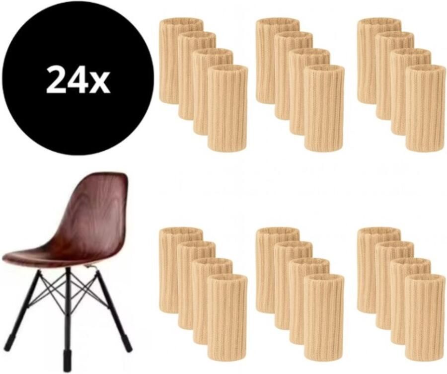 Reqz Products Stoelpootbeschermers set van 24 stuks (Beige) – Elastische Beschermers – Stoelbeschermer – Stoelsokjes met vilt Stoelpootbeschermers Stoelpootdoppen Stoelsokken