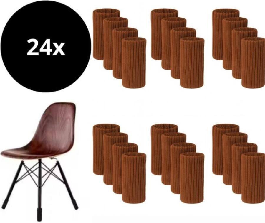 Reqz Products Stoelpootbeschermers set van 24 stuks (Bruin) – Elastische Beschermers – Stoelbeschermer – Stoelsokjes met vilt Stoelpootbeschermers Stoelpootdoppen Stoelsokken