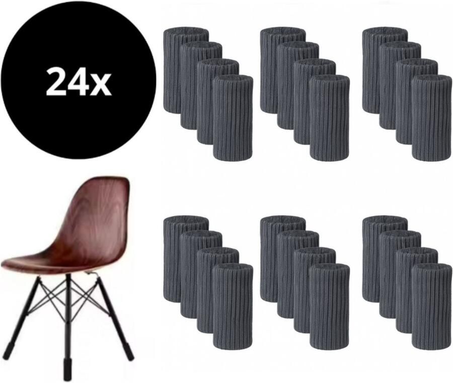 Reqz Products Stoelpoot sokken set van 24 stuks (Donkergrijs) – Elastische Beschermers – Stoelbeschermer – Stoelsokjes met vilt Stoelpootbeschermers Stoelpootdoppen Stoelsokken