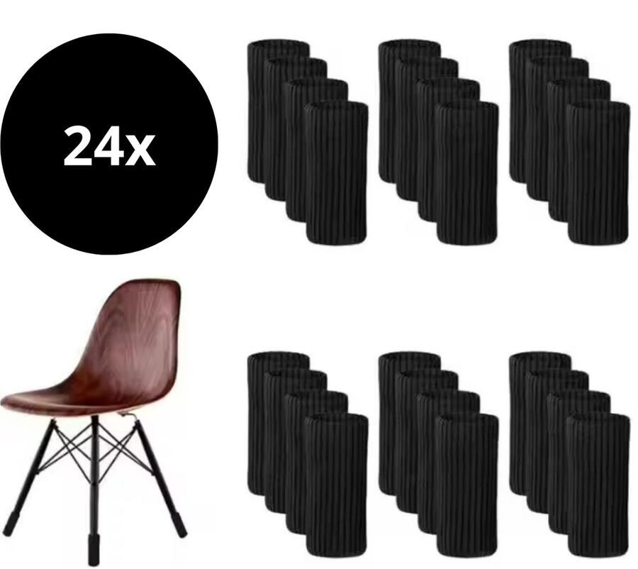Reqz Products Stoelpootbeschermers set van 24 stuks (Zwart) – Elastische Beschermers – Stoelbeschermer – Stoelsokjes met vilt Stoelpootbeschermers Stoelpootdoppen Stoelsokken