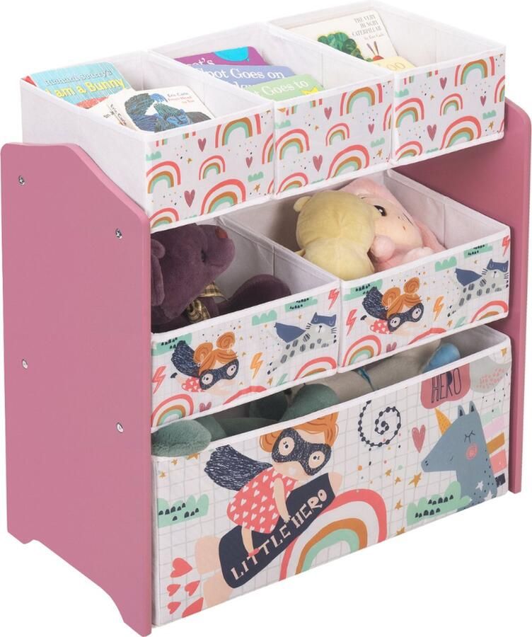 Reseau goods Boekenkast Kind Boekenrek Opbergkast voor Kinderen Speelgoedkast Kinderkamer 63x30x60 Cm Roze