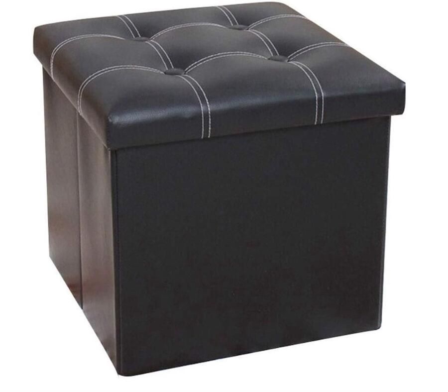 Lexorion Poef en Zitbank Met Opbergruimte Kist Met Deksel Opvouwbaar Zit Meubel Ruimtebesparend Kist Met Deksel Opvouwbaar Zit meubel Opvowbare Poef Opbergdoos Zwart 38 x 38 x 38 cm