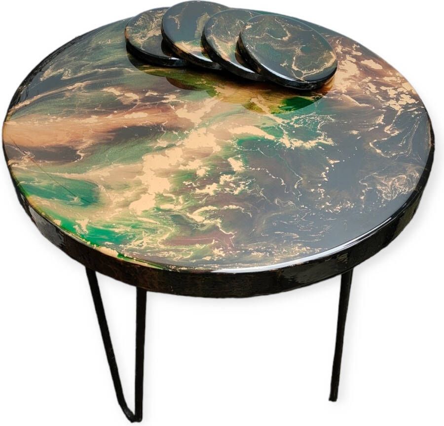 Resin Art JR : Hoogwaardige Resin Bijzettafel met bijpassende Onderzetters