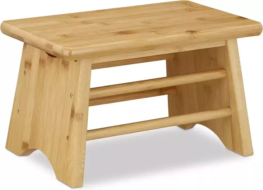 RESKO 2x opstapkrukje bamboe tot 100 kg stevig voetenbankje kinderkruk toilet hocker HxBxD: 20x33x21 5 cm natuur