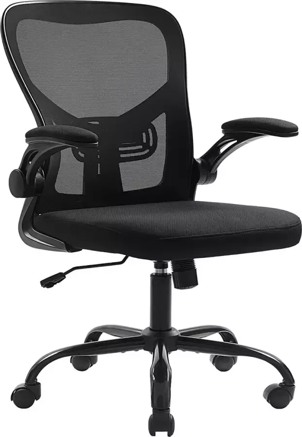 RESKO Bureaustoel Ergonomische draaistoel Zwart Bureaustoel met verstelbare lendensteun Opklapbare armleuningen en draaibare zwenkwielen Computerstoel van ademende netstof
