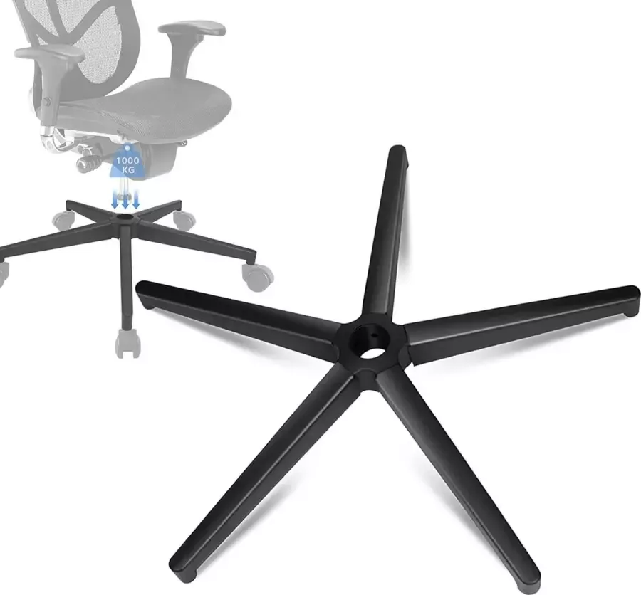 RESKO Bureaustoel kruisvoet 5-sterren voetkruis met steun zwart vijfhoekig metalen frame draaistoel kruis geschikt voor 11 mm x 22 mm wielen 50 mm gasveer