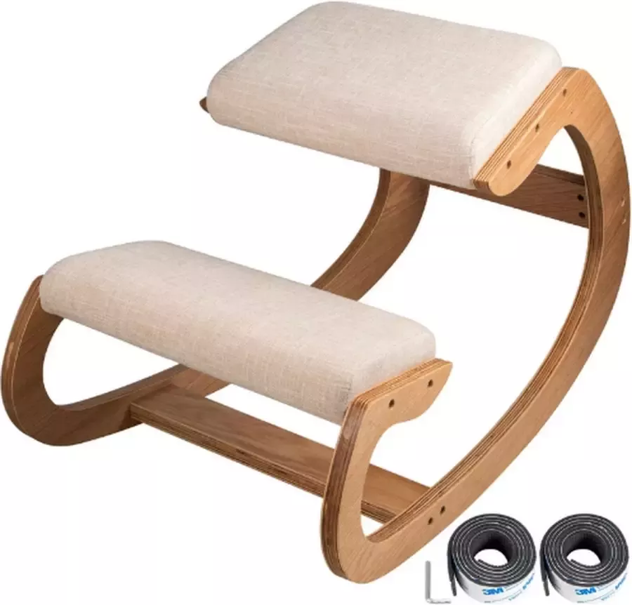 Reta Ergonomische Kniestoel Nordic Design Beige Goede Lichaamshouding Comfortabel Schommelstoel Berkenhout Bentwood Craft Bureaustoel