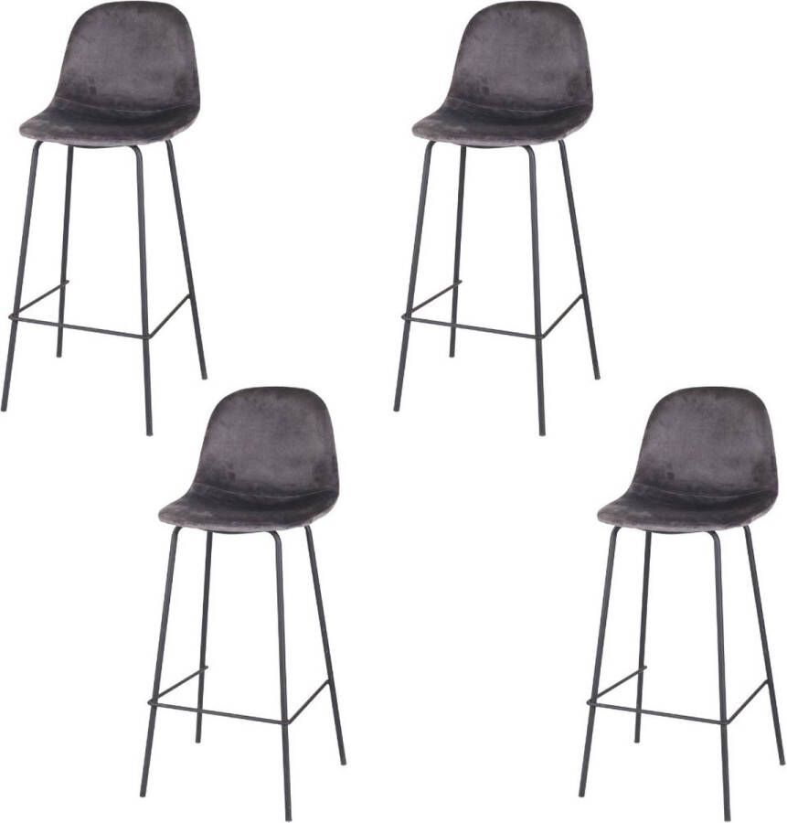 RETAIL TEAM NV Barstoel Met Rugleuning Velours Grijs Metalen Voet 47 x 43 x 105 cm