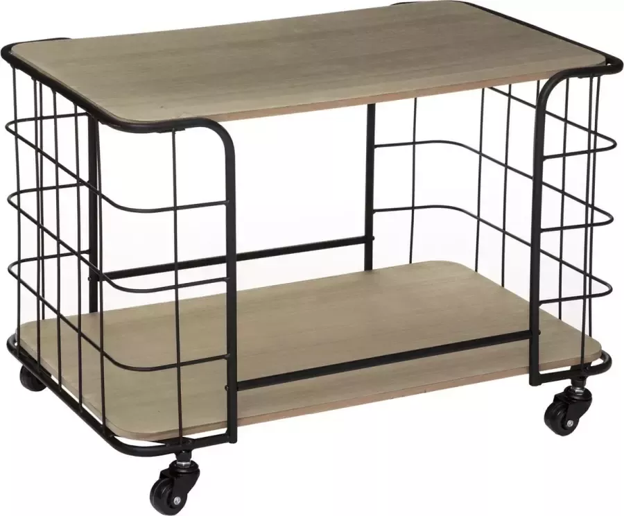 Retail Team Nachtkastje 4 wielen 2 schappen Metaal Hout