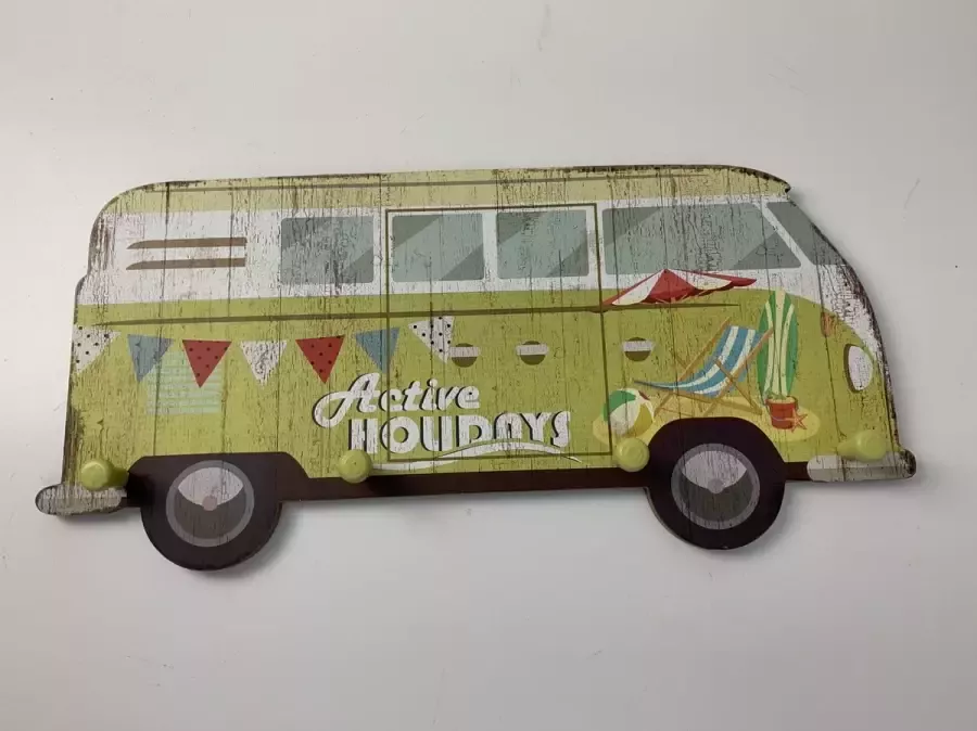 Retroo.nl Houten kapstok retro bus geel