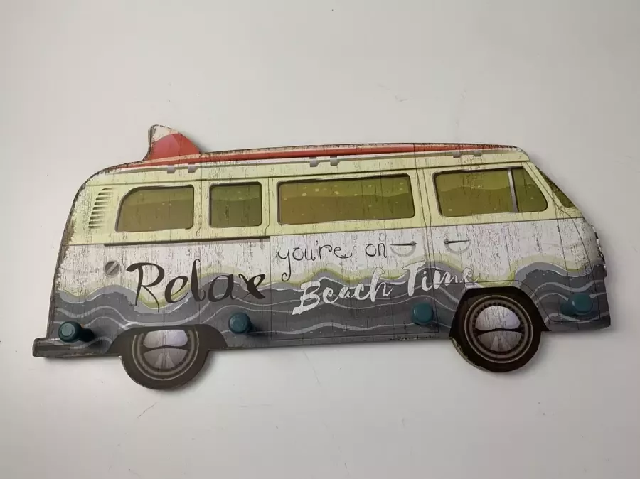 Retroo.nl Houten kapstok sleutelrek retro bus donkerblauw
